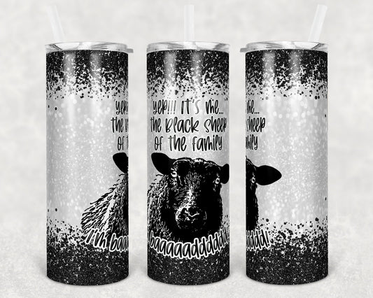 20 oz Skinny Tumbler Sublimation Design Template Funny Black Sheep Family Straight and Warped Design