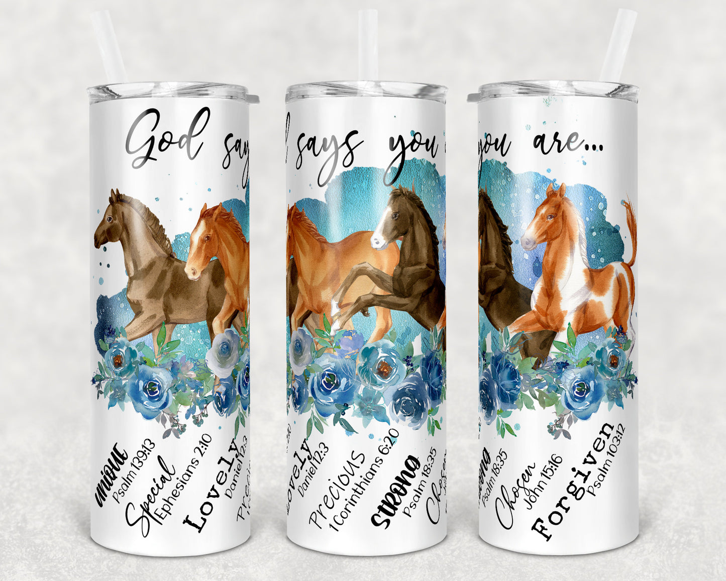 20 oz Skinny Tumbler Sublimation Baby Foals Horse God Says You are Design