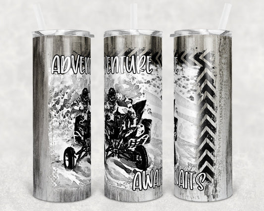 20 oz Skinny Tumbler Sublimation Design Template Adventure Awaits Quad ATV Design off road