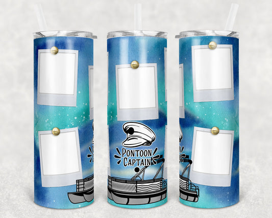 20 oz Skinny Tumbler Sublimation Design Template Pontoon Captain 5 Picture Photo Polaroid Design