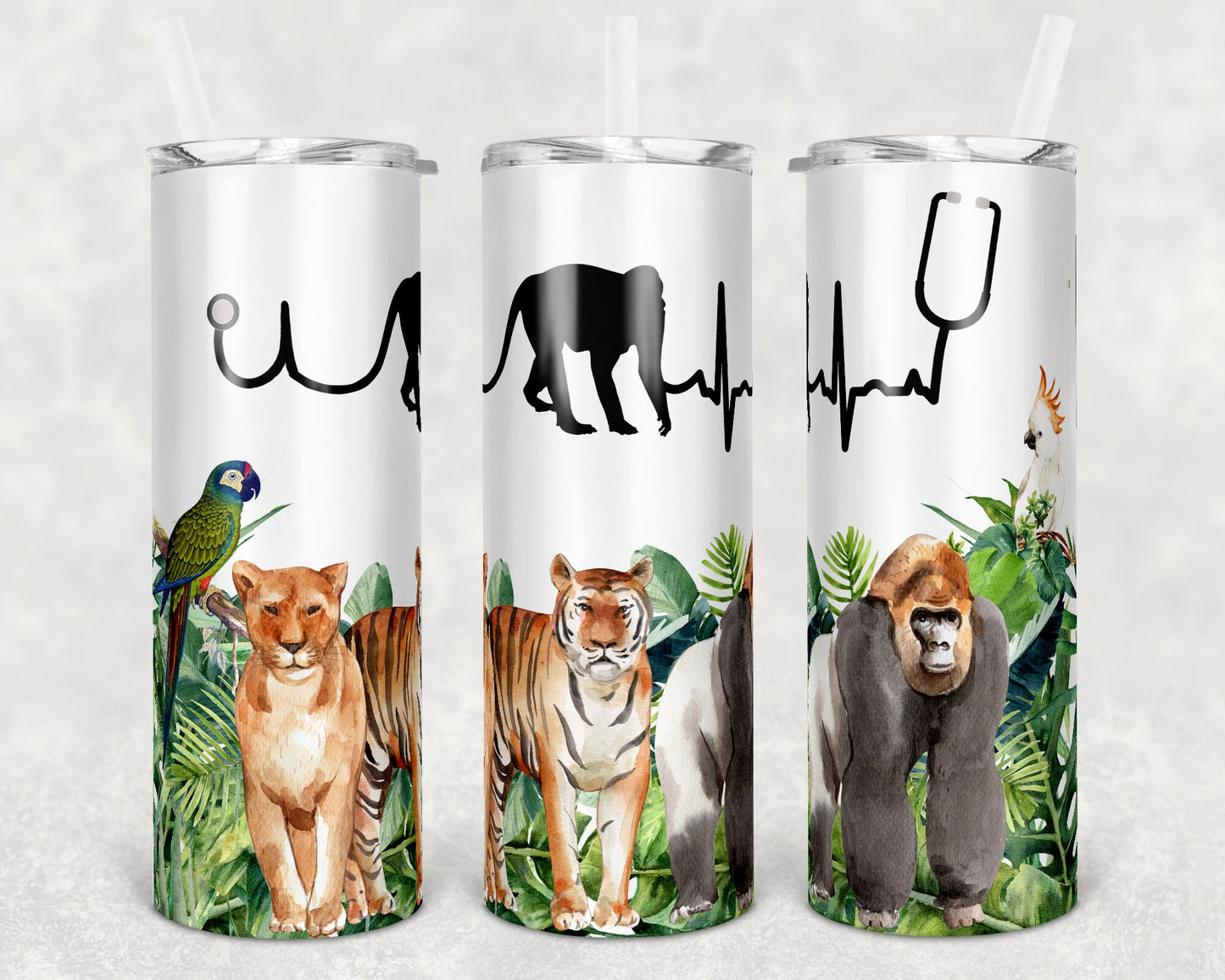 20 oz Skinny Tumbler Sublimation Design Template Zoo Large Animal Vet Animals 2 designs Straight