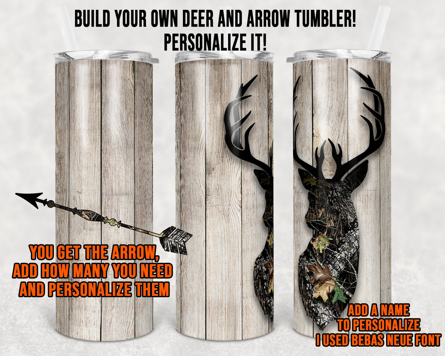 20 oz Skinny Tumbler Deer Hunting Arrows Personalize Fathers Day Sublimation Design