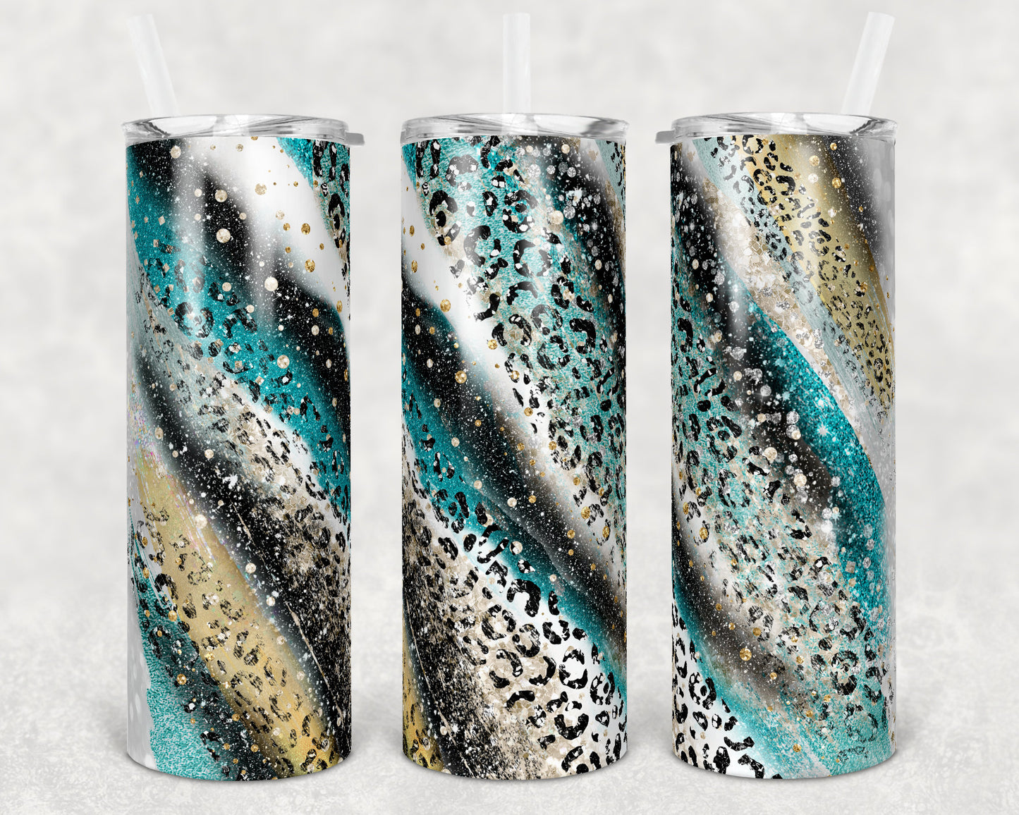 20 oz Skinny Tumbler Sublimation Template Agate Milky Way Teal Leopard Bleach Animal Print Straight and Warped Design