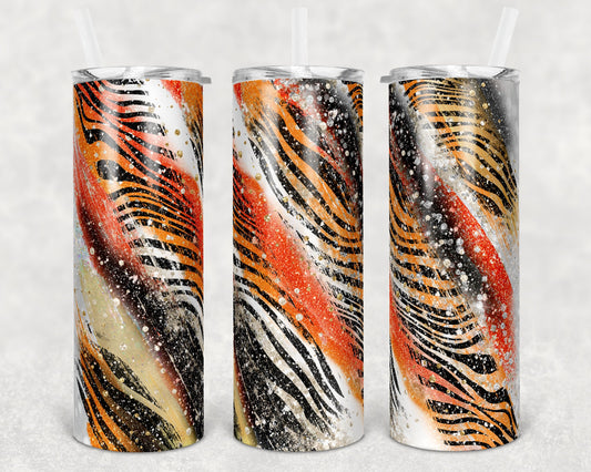20 oz Skinny Tumbler Sublimation Template Agate Milky Way Orange Tiger Stripe Animal Print Straight and Warped Design