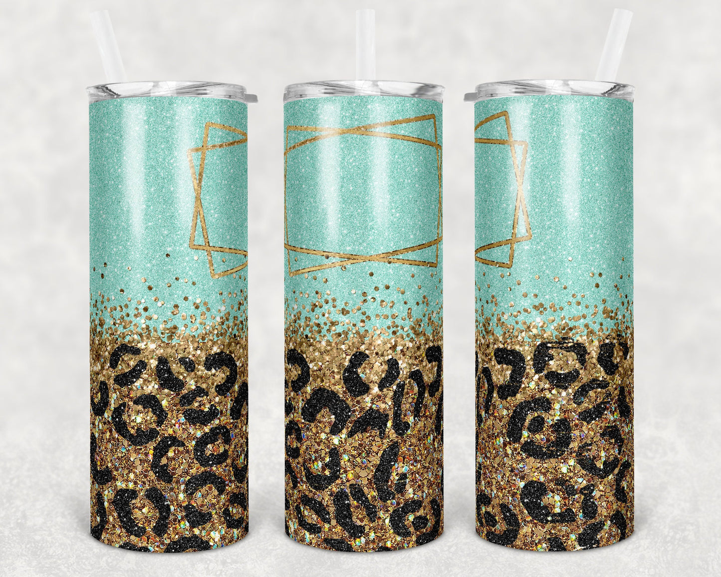 20 oz Skinny Tumbler Blank Frame Leopard Gold Mint Glitter Sublimation Design Print Transfer