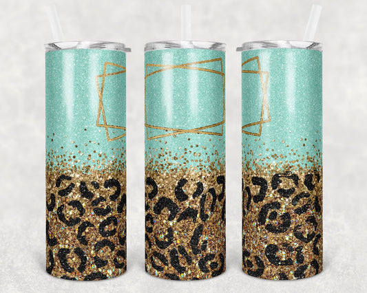 20 oz Skinny Tumbler Blank Frame Leopard Gold Mint Glitter Sublimation Design Print Transfer