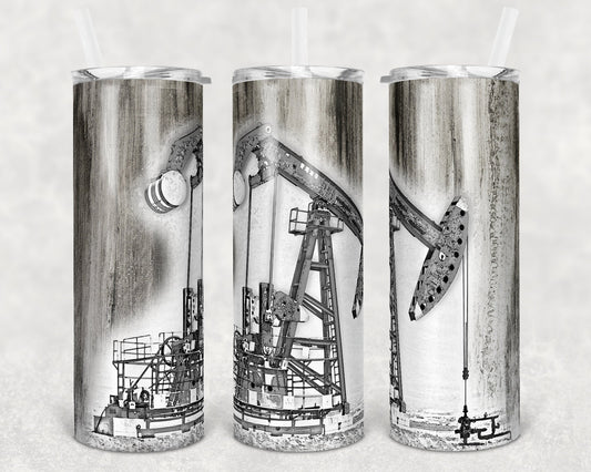 20 oz Skinny Tumbler Oilfield Oil Rig oil rigging Sublimation Design Print Transfer