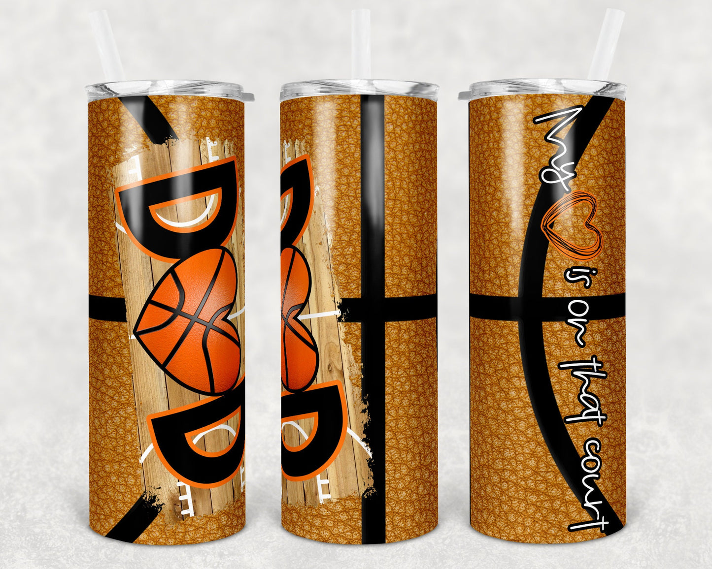 20 oz Skinny Tumbler Basketball Dad Heart on Court Glitter Sublimation Design Template Design