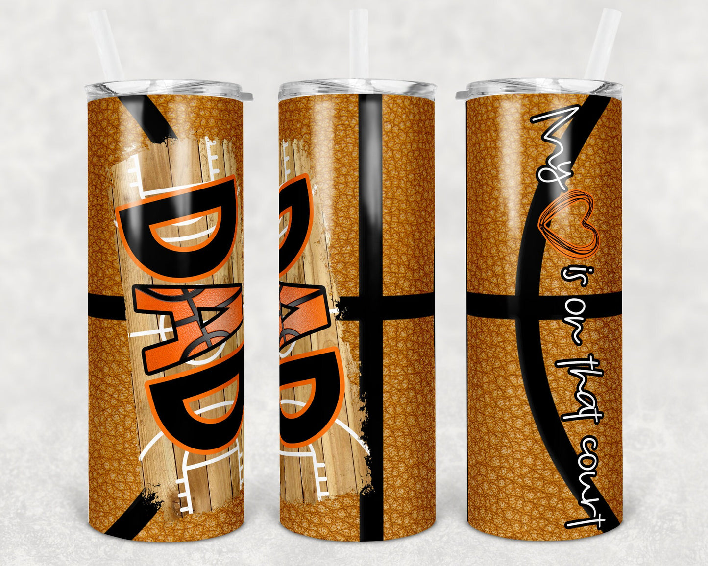 20 oz Skinny Tumbler Basketball Dad Heart on Court Glitter Sublimation Design Template Design