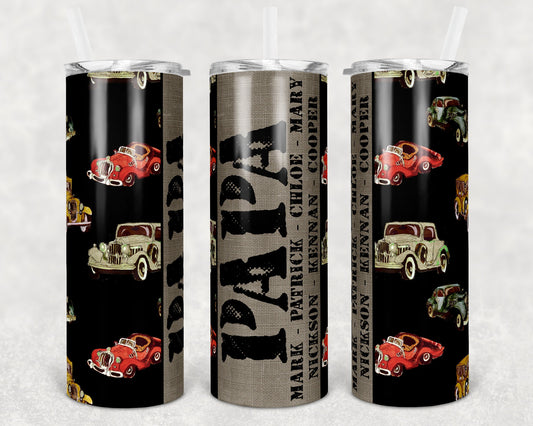 20 oz Skinny Tumbler Blank Dad Classic Car BLANK space stenciled font for mock Sublimation Design
