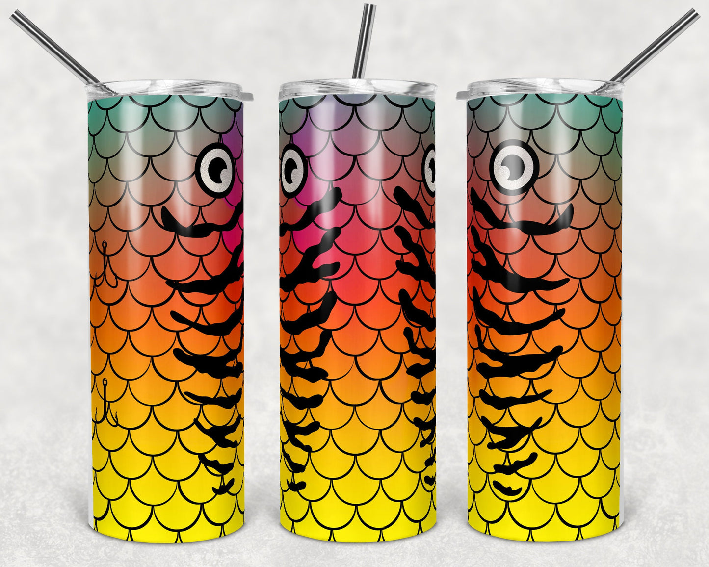 20 oz Skinny Tumbler Fishing Lure Colorful Scales Sublimation Design Print Transfer