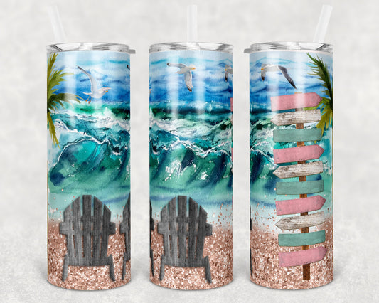 20 oz Skinny Tumbler Beach Customizable Name Sign tumbler Sublimation Design
