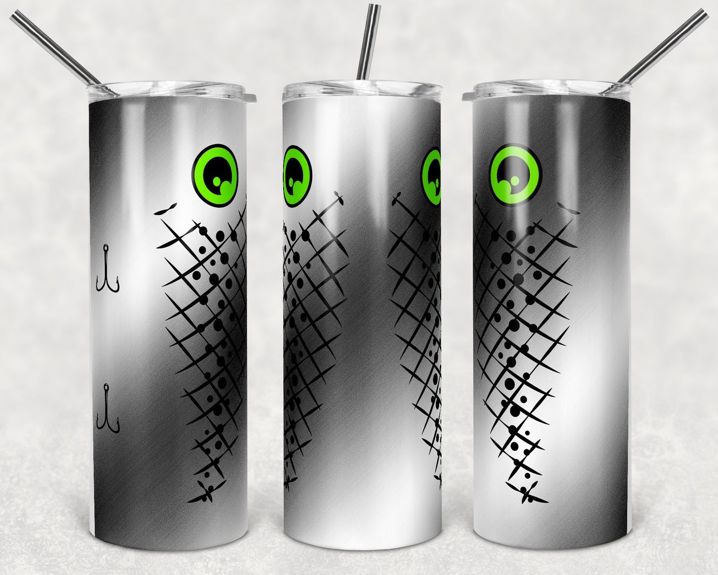 20 oz Skinny Tumbler Fishing Lure Silver Scales Sublimation Design Print Transfer