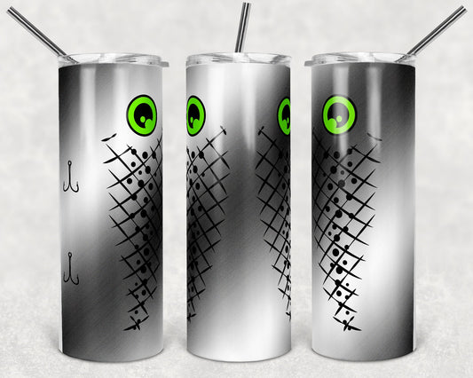 20 oz Skinny Tumbler Fishing Lure Silver Scales Sublimation Design Print Transfer