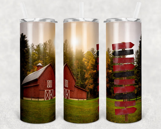 20 oz Skinny Tumbler Red Barn Country Customizable Name Sign tumbler Sublimation Design