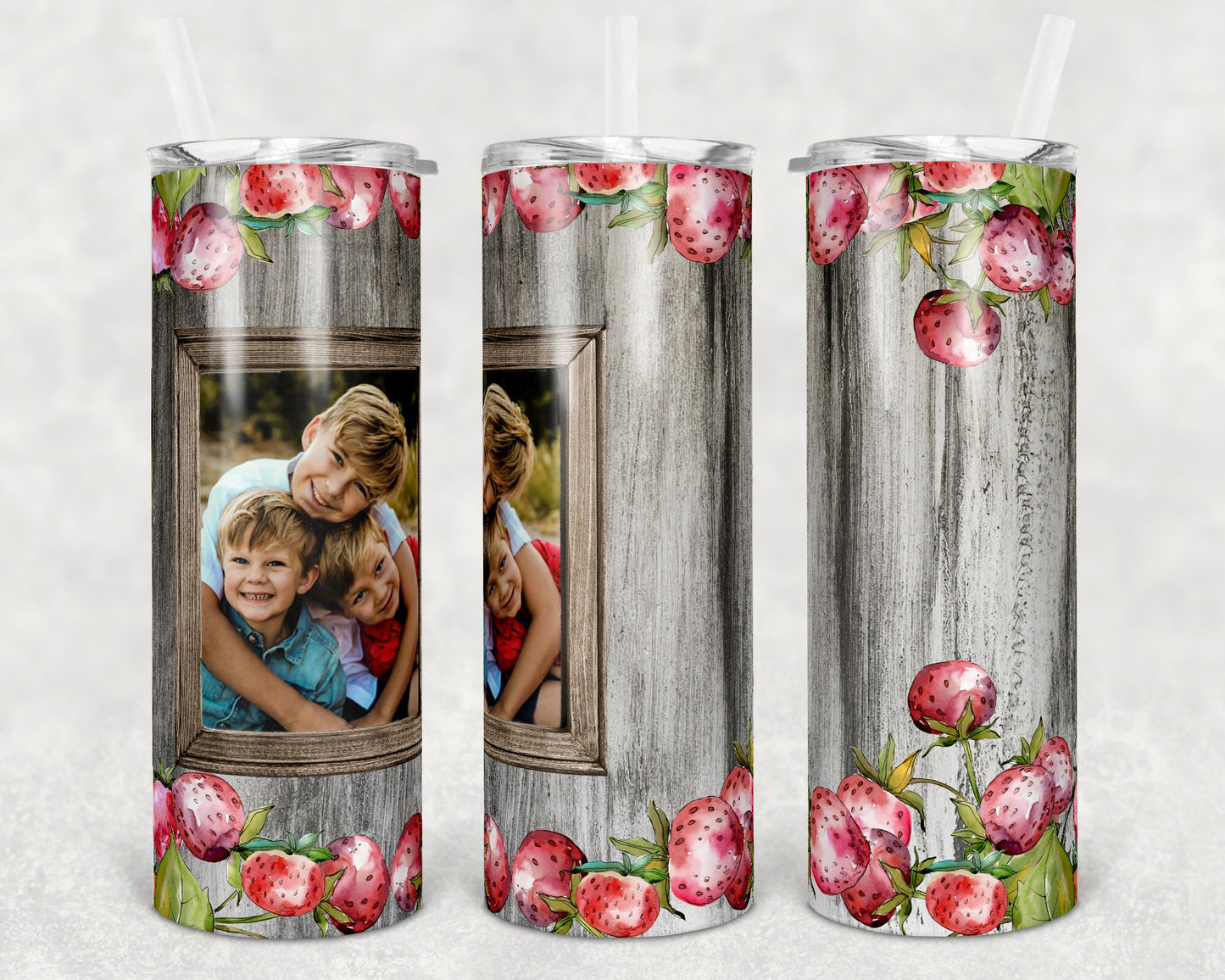 20 oz Skinny Tumbler Strawberry Picture Frame Tumbler Single Frame photo Sublimation Design