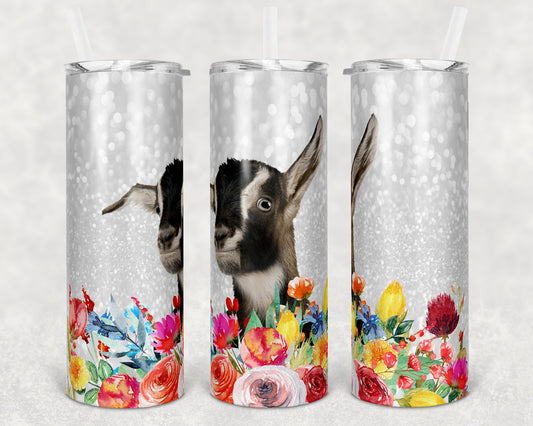 20 oz Skinny Tumbler Sublimation Design Template Cute Lamacha Goat Wildflowers Straight and Warped