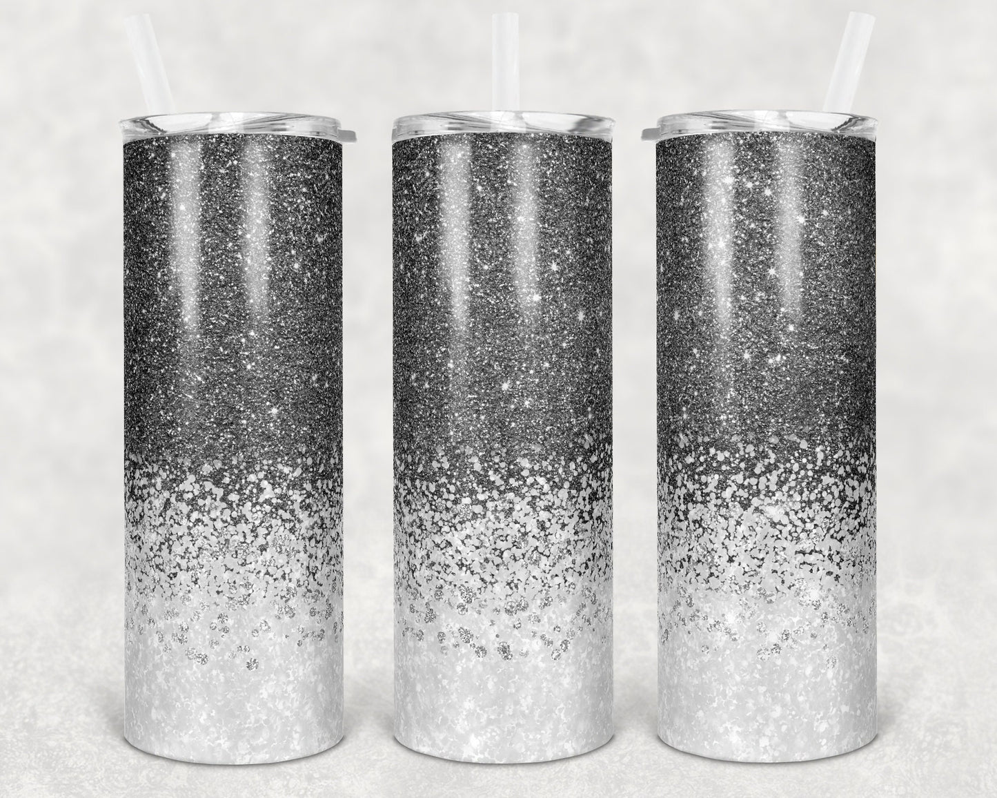 20 oz Skinny Tumbler Sublimation Design Template Gray to white Glitter ombre Design Inst tumblers