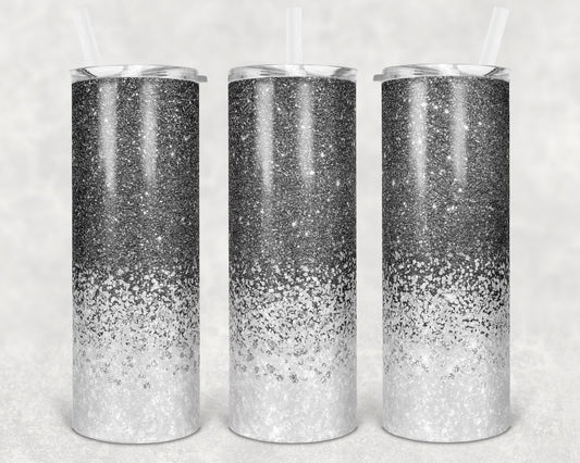 20 oz Skinny Tumbler Sublimation Design Template Gray to white Glitter ombre Design Inst tumblers