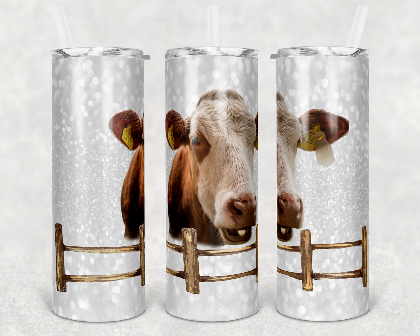 20 oz Skinny Tumbler Sublimation Cow Funny One Tooth Design