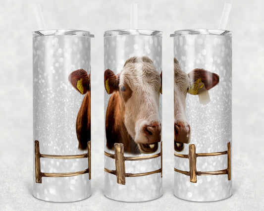 20 oz Skinny Tumbler Sublimation Cow Funny One Tooth Design