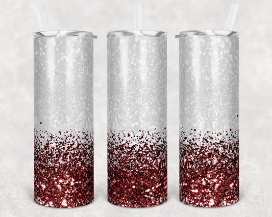 20 oz Skinny Tumbler Sublimation Design Glitter Maroon Bottom Straight and Warped Design