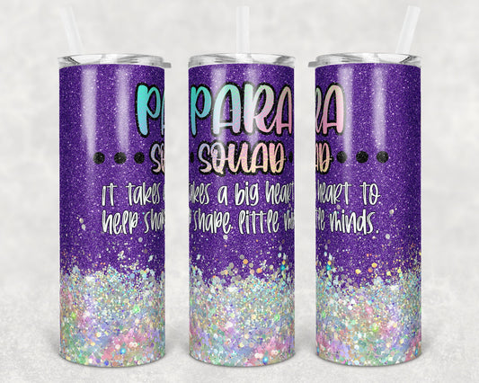 20 oz Skinny Tumbler Para Educator Sublimation Design Glitter Ombre Purple Holo Straight Warped Design Teacher