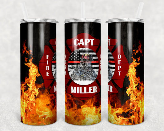 20 oz Skinny Tumbler Sublimation Design Template Firefighter Fire Flames Crest