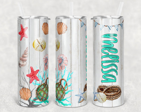 20 oz Skinny Tumbler Sublimation Design Template Beach Seashells Design
