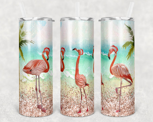 20 oz Skinny Tumbler Sublimation Tropical Flamingo Christmas Flamingo Design Template Straight Warped