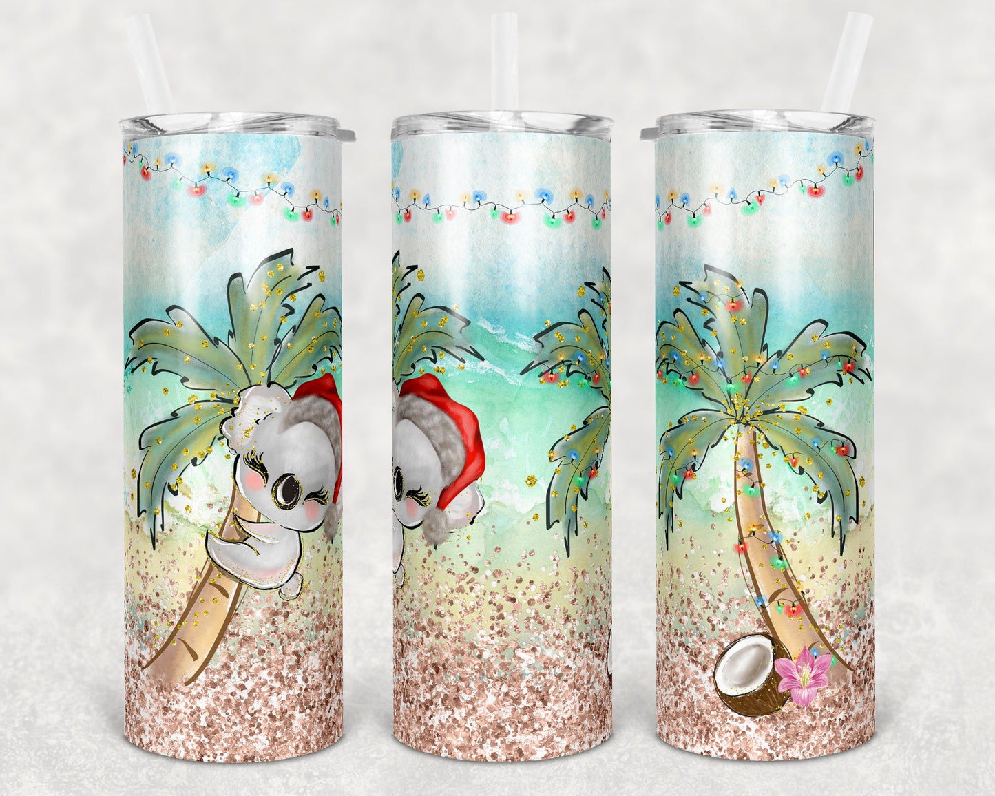 20 oz Skinny Tumbler Sublimation Tropical Koala Christmas Flamingo Design Template Straight Warped