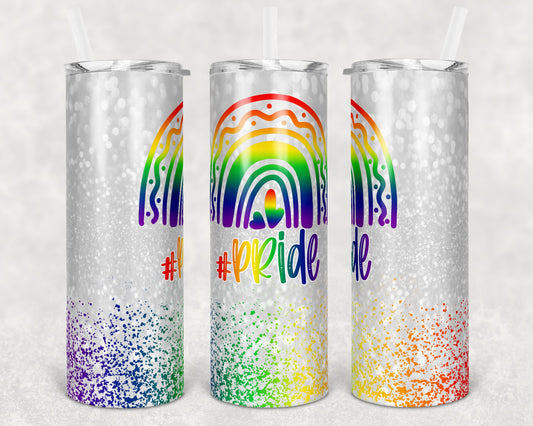 20 oz Skinny Tumbler Sublimation Design Template Gay Pride Rainbow Glitter Design