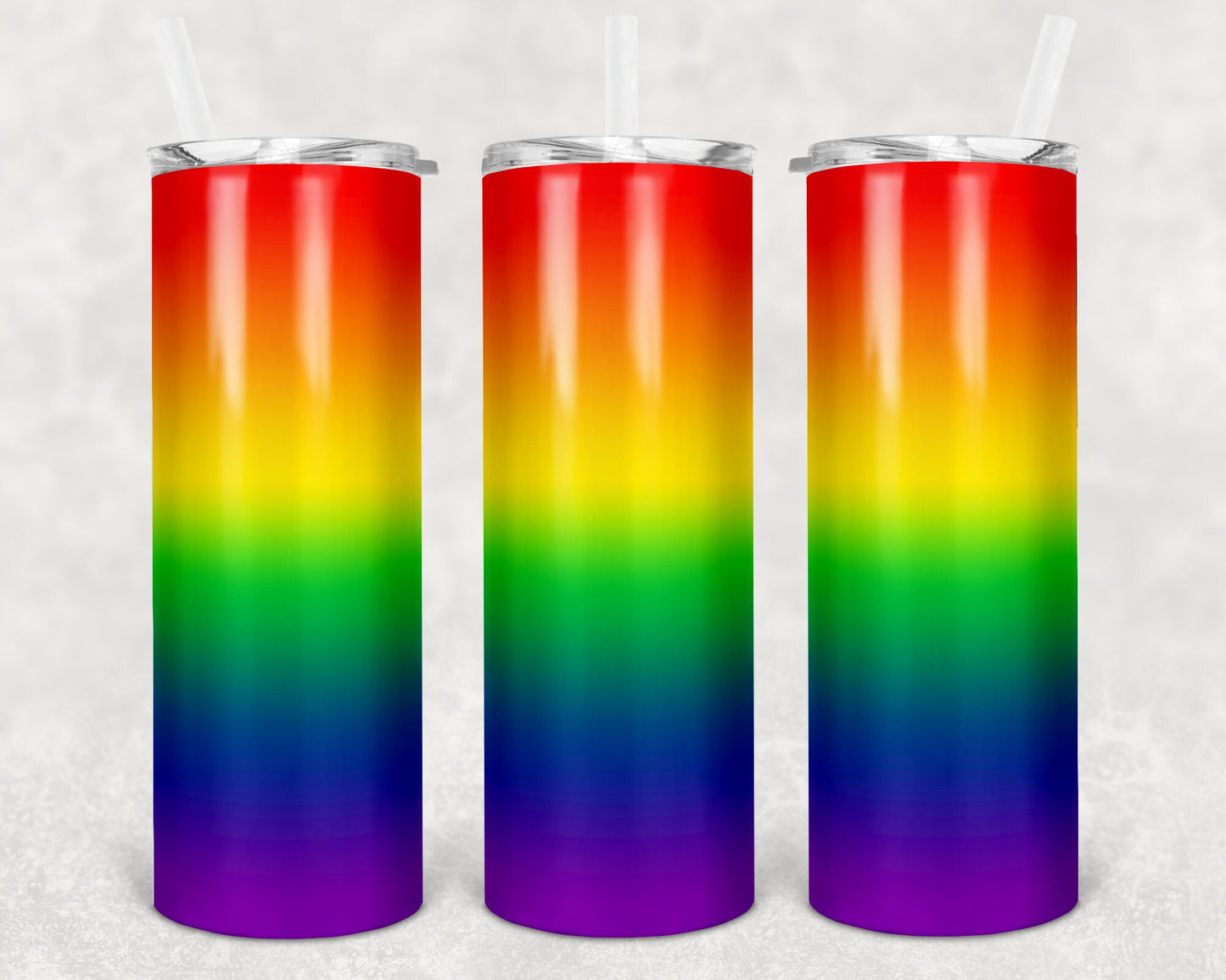 20 oz Skinny Tumbler Sublimation Ombre Rainbow Pride background Straight and Warped Design