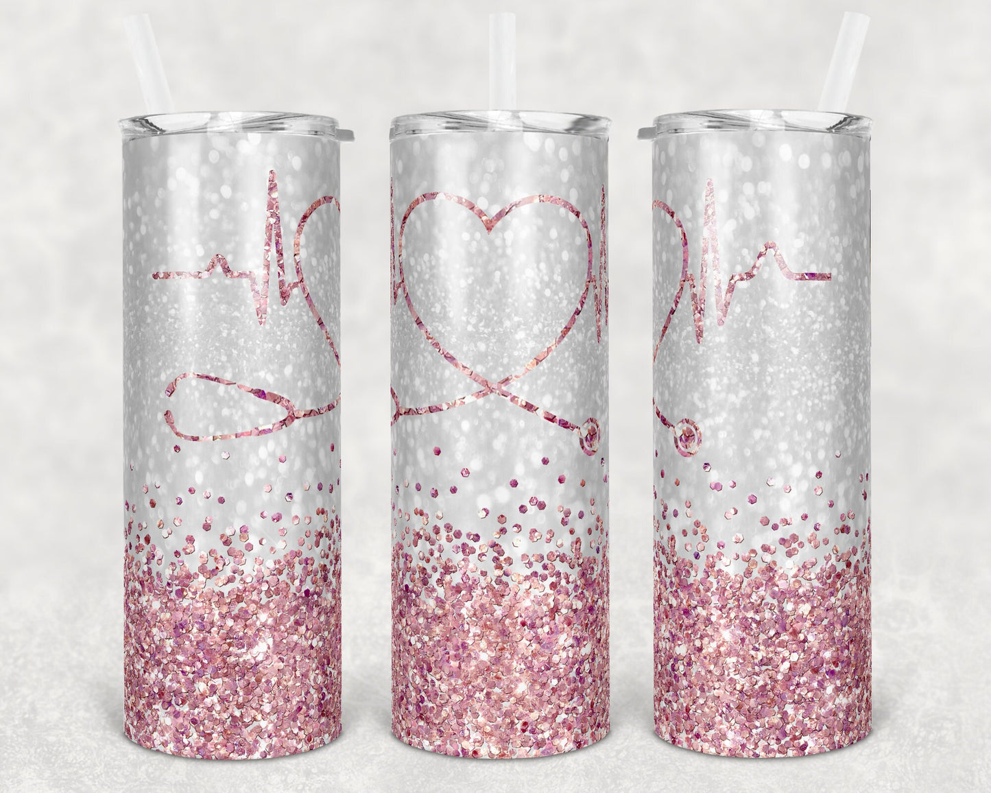 20 oz Skinny Tumbler Sublimation Design Template Glitter Nurse light pink Inst tumblers