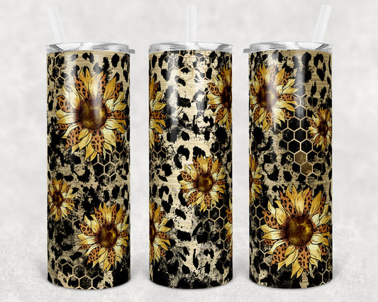 20 oz Skinny Tumbler Leopard Sunflower Grunge Honeycomb Sublimation Design Print Transfer