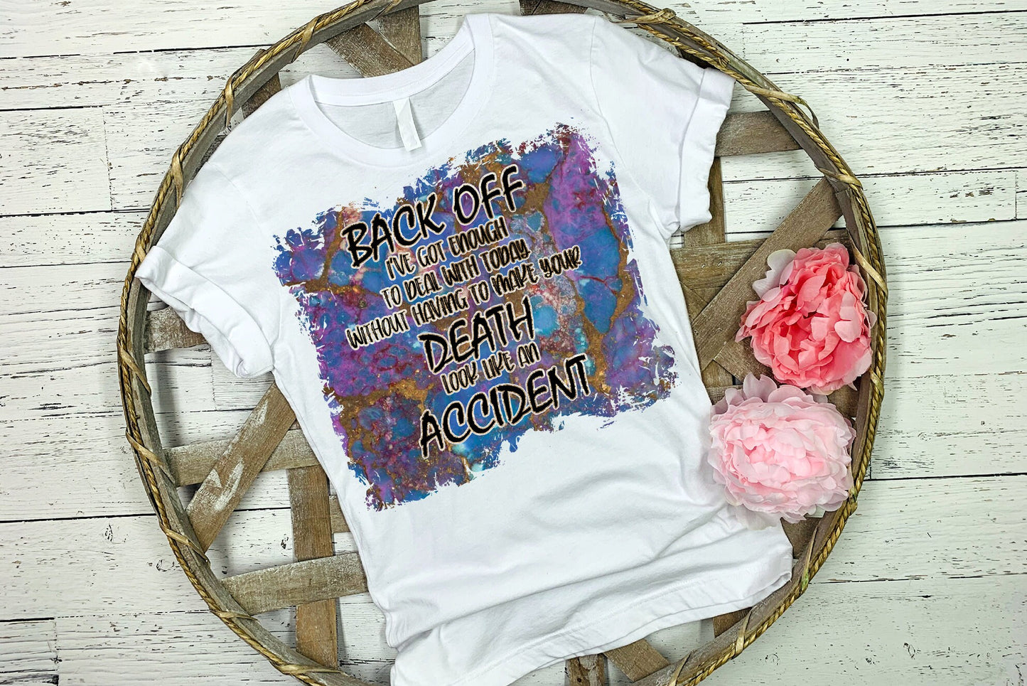 20 oz Skinny Tumbler Sublimation Design Template Funny Back Off Death and Accident Shirt Tumbler Straight Warped Design