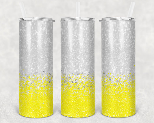 20 oz Skinny Tumbler Sublimation Design Template Glitter Bright Yellow Background Straight Warped Design