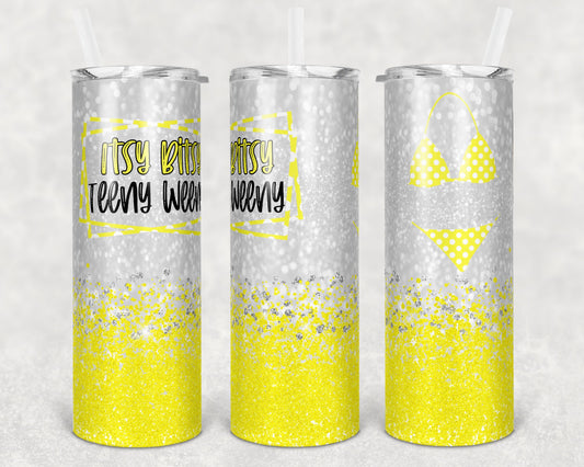 20 oz Skinny Tumbler Sublimation Design Template Glitter Bright Yellow itsy bitsy teeny weeny Straight Warped Design