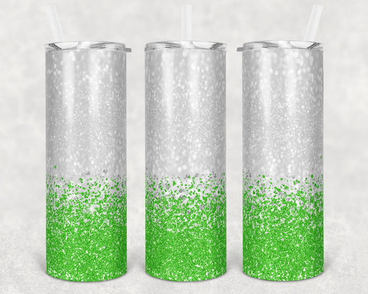 20 oz Skinny Tumbler Sublimation Design Template Glitter Bright Green Lime Background Straight Warped Design