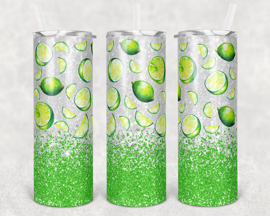 20 oz Skinny Tumbler Sublimation Design Template Glitter Lime with and without frame Straight Warped Design