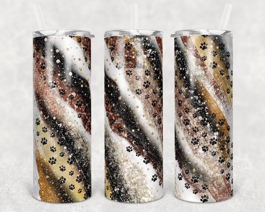 20 oz Skinny Tumbler Sublimation Milky Way Paw Print Gold Copper Glitter and Paw Prints Dog Straight Warped Design
