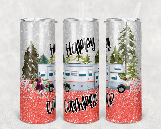 20 oz Skinny Tumbler Happy Camper Class C Motorhome Sublimation Design Print Transfer