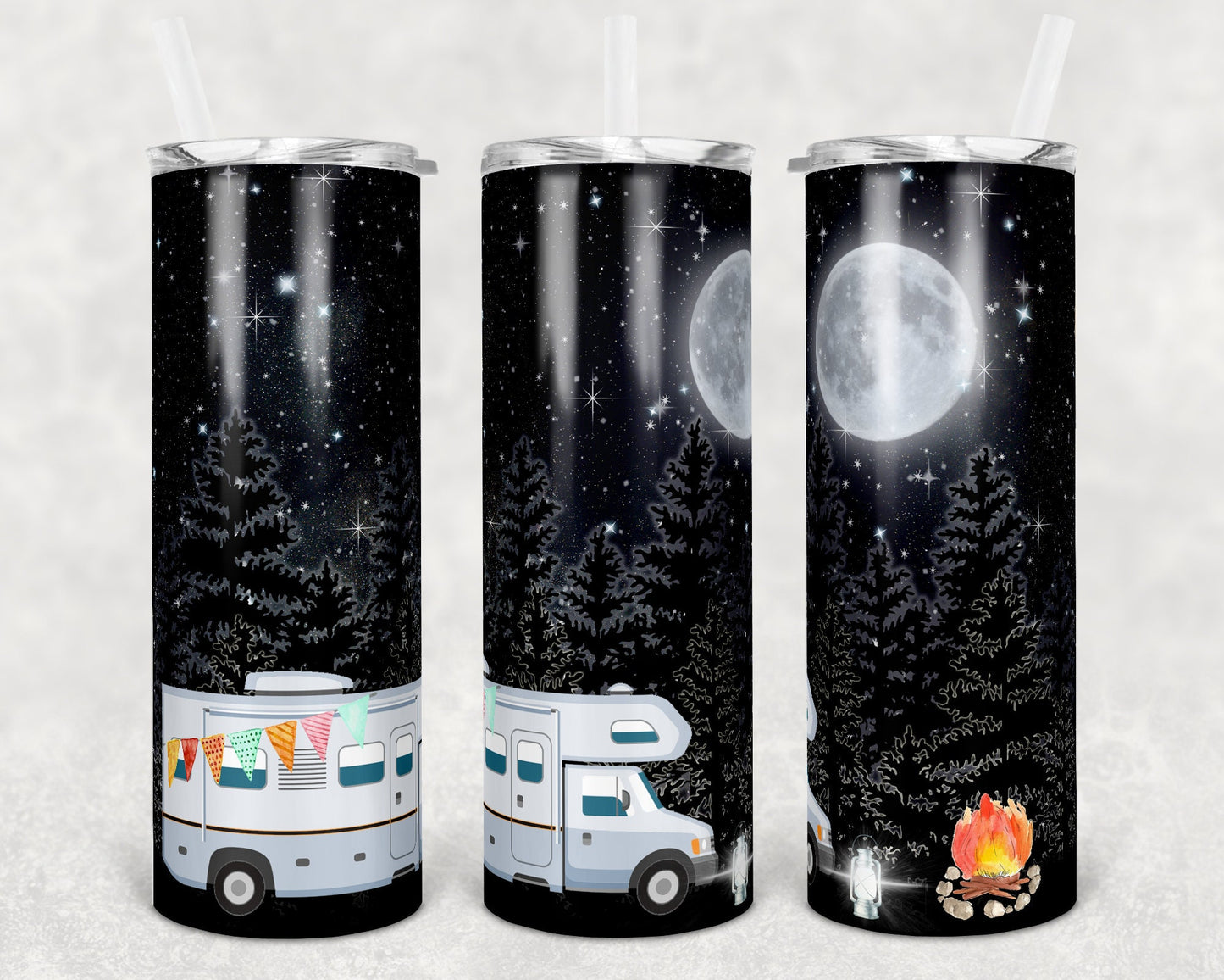 20 and 30 oz Skinny Tumbler Camper Class C Motorhome Night Sky Camping Sublimation