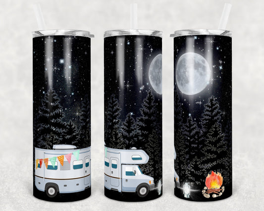 20 and 30 oz Skinny Tumbler Camper Class C Motorhome Night Sky Camping Sublimation