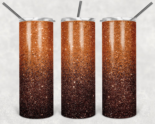 20 oz Skinny Tumbler Sublimation Design Template Glitter Ombre Orange Brown Fall Colors Straight Warped Design