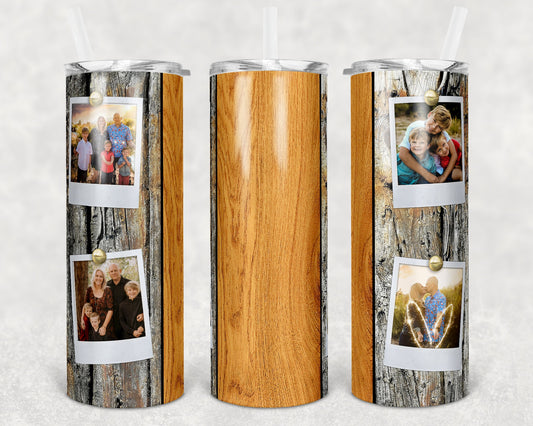 20 oz Skinny Tumbler Picture Frame Tumbler Dad Faux wood 4 photo name plate Sublimation Design