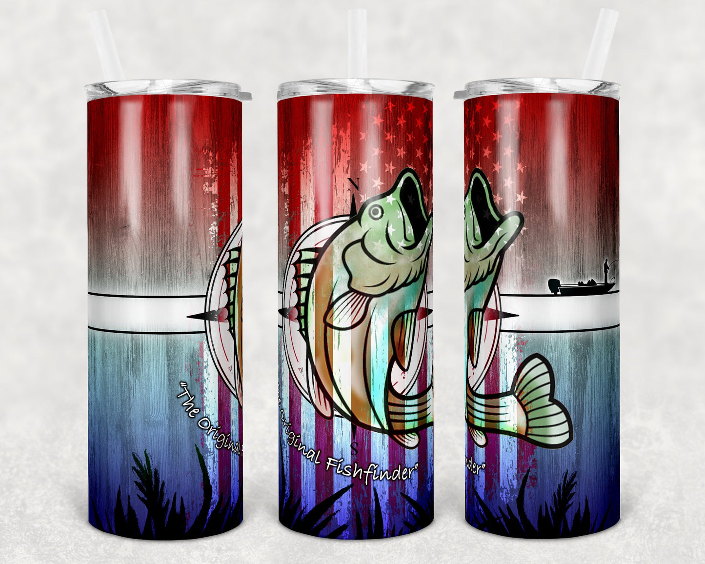 20 oz Skinny Tumbler Bass Fishing Dad and Blank Flag Sublimation Design Print Transfer