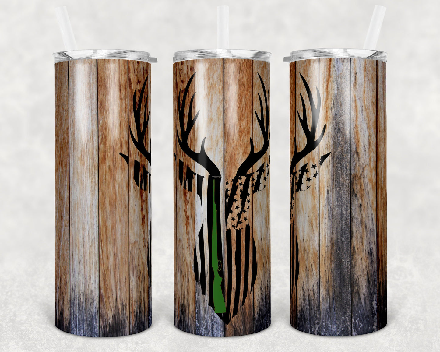 20 oz Skinny Tumbler Sublimation Deer Hunting Gun Wood Design Template Straight Warped