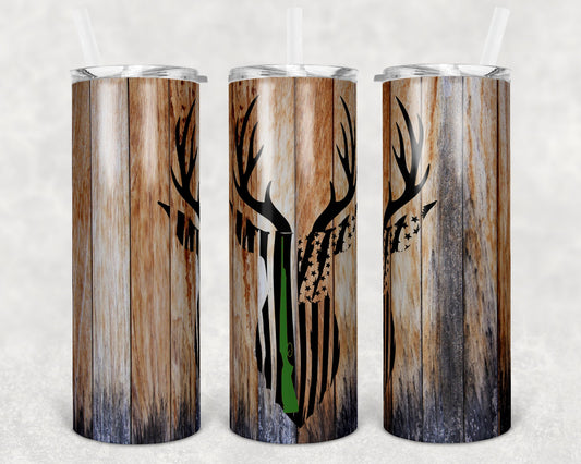 20 oz Skinny Tumbler Sublimation Deer Hunting Gun Wood Design Template Straight Warped