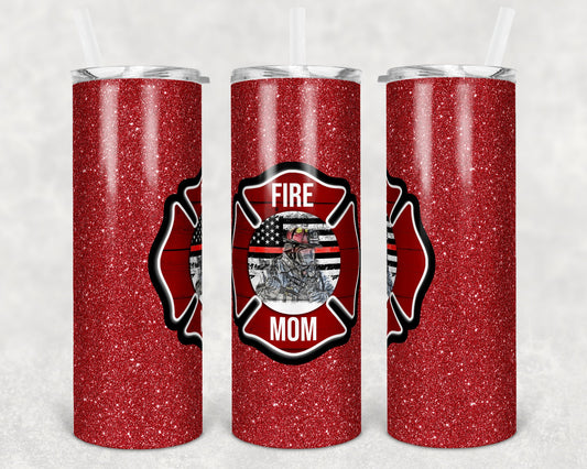 20 oz Skinny Tumbler Sublimation Design Template Red Glitter Fire Mom Design